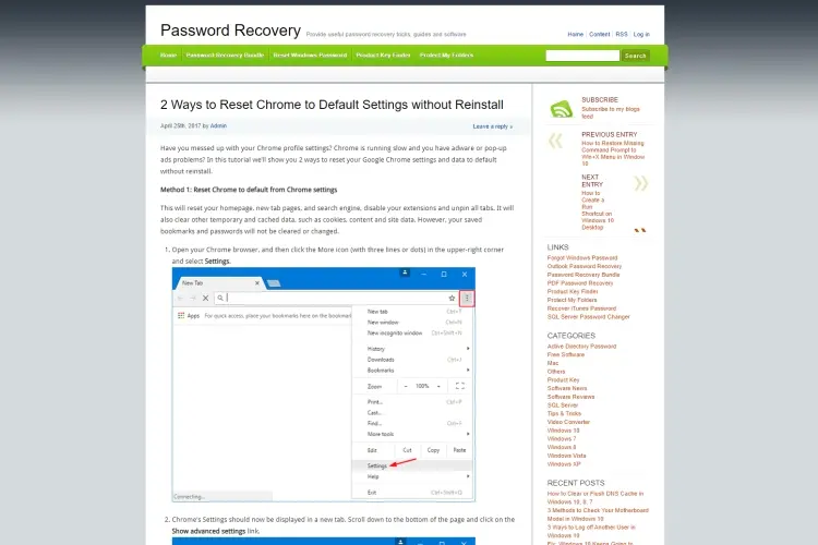 Resetting Google Chrome Settings  