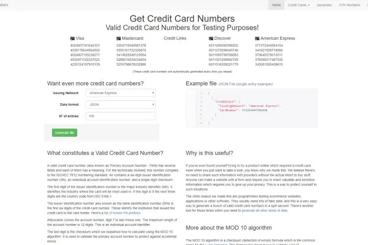 GetCredit Card Numbers